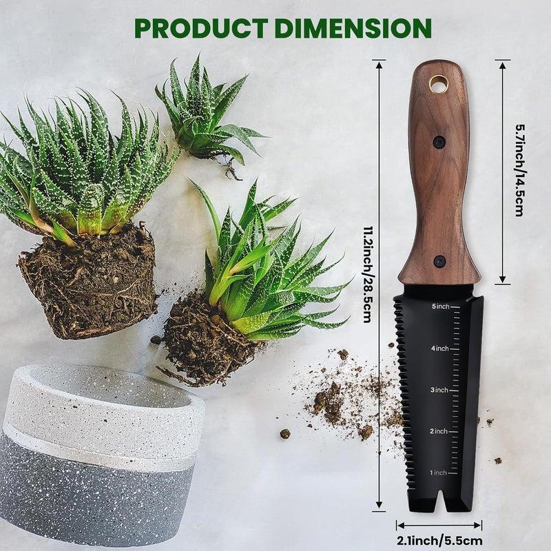 PERWIN Hori Hori Garden Knife, Garden Tools with Sheath, 6" Stainless Steel Blade with Cutting Edge, Full-Tang Walnut Ergonomic Wood Handle with Hanging Hole, Weeding, Planting, Digging - Image 2